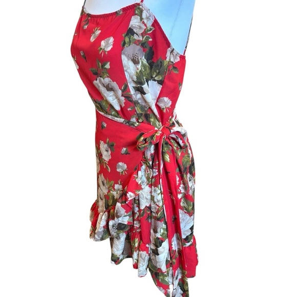 Free People Intimately Floral Wrap Dress Spaghetti Straps Ruffle Hem Mini Size m - Picture 4 of 12
